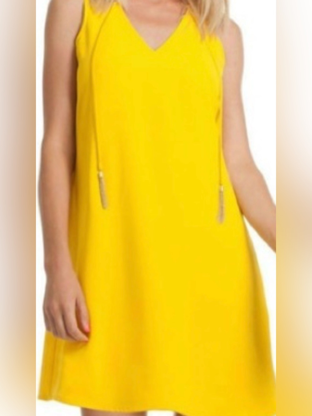 Trina Turk Yellow Sleeveless Midi Shift Dress with Tassel Tie